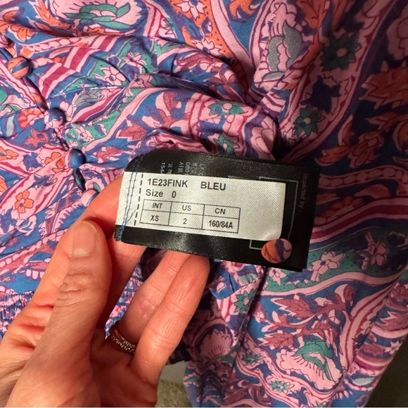 ba&sh NWT Finka Long-Sleeve Floral Paisley Puff Sleeve Crop Top Purple Pink XS - Picture 12 of 15